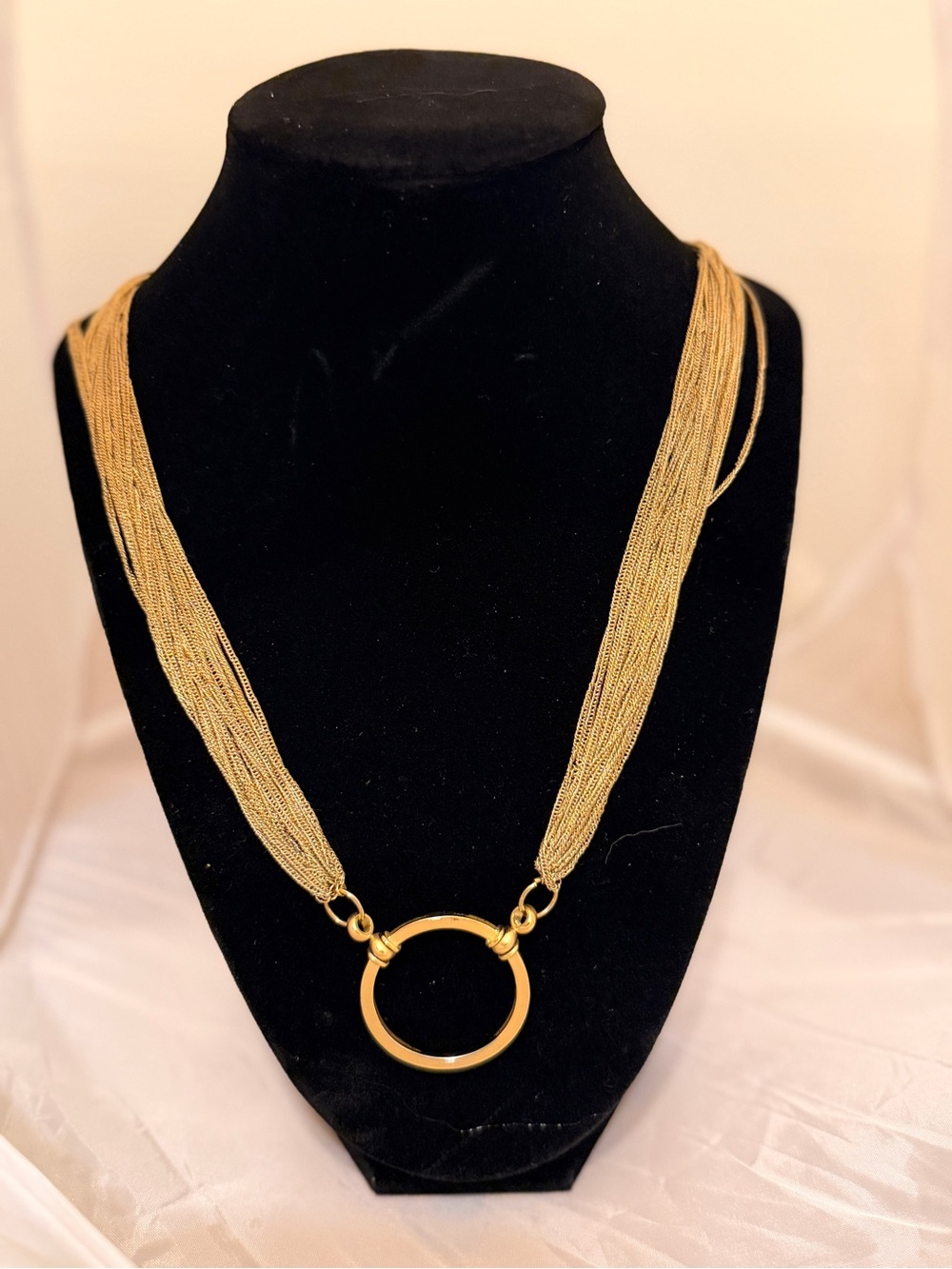 Monet Vintage Gold Multi-Strand Necklace with Circle Pendant